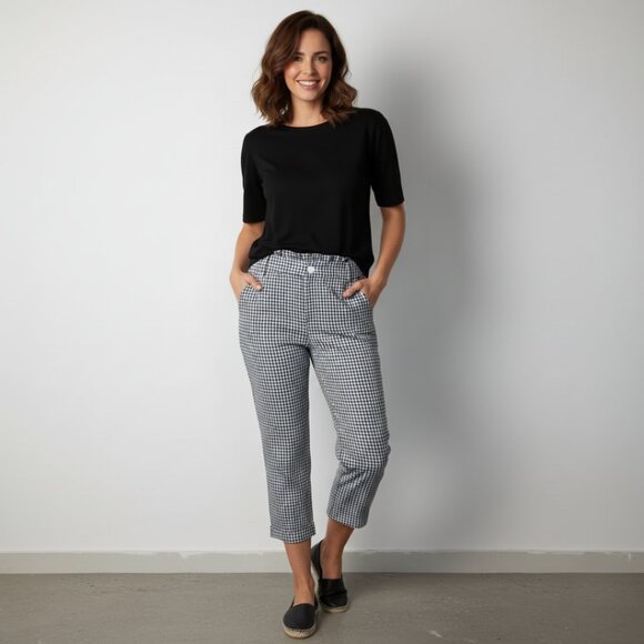 Sincerely Jules Cropped Pants Seersucker Gingham B&W Medium Paperbag - Picture 1 of 8